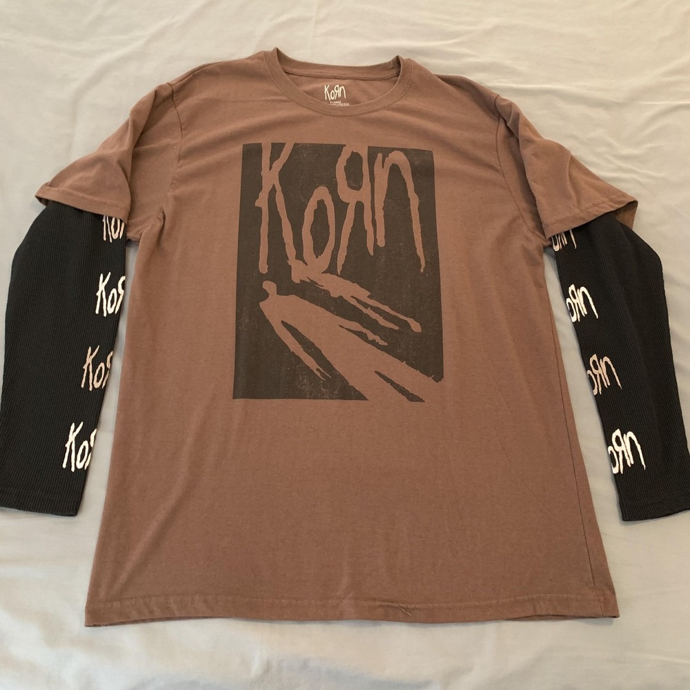 Korn Shirt Mens XL Brown Long Sleeve Layered Graphic Tee T-Shirt Rock Band
